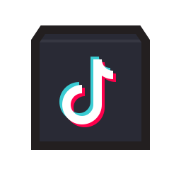 White musical-note TikTok logo with cyan and pink drop shadows on a dark rounded-square background