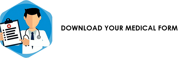 Illustration of a doctor holding a clipboard with a red cross next to the text DOWNLOAD YOUR MEDICAL FORM