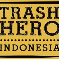 trash-hero Yellow rectangular logo with distressed black type reading "TRASH HERO" and "INDONESIA" separated by a dotted decorative line