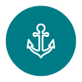 2 Teal circular icon with white anchor symbol indicating boat anchorage at Nusa Lembongan.