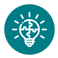 12 Teal circular icon showing a white lightbulb with a puzzle-piece inside and radiating rays.